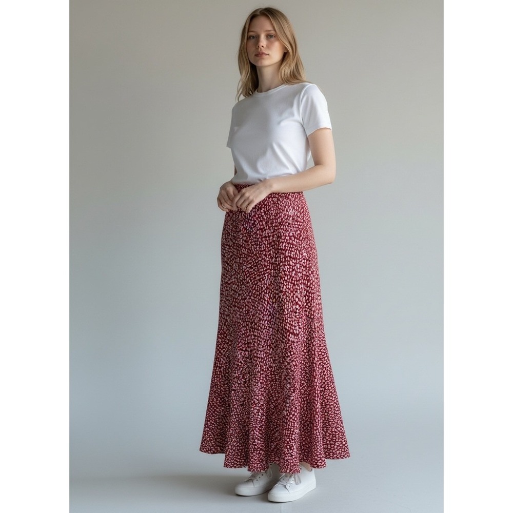 MARKS SPENCER Midi Skirt Womens UK 18 US 14 Red Casual‎ Boho Travel Flowy